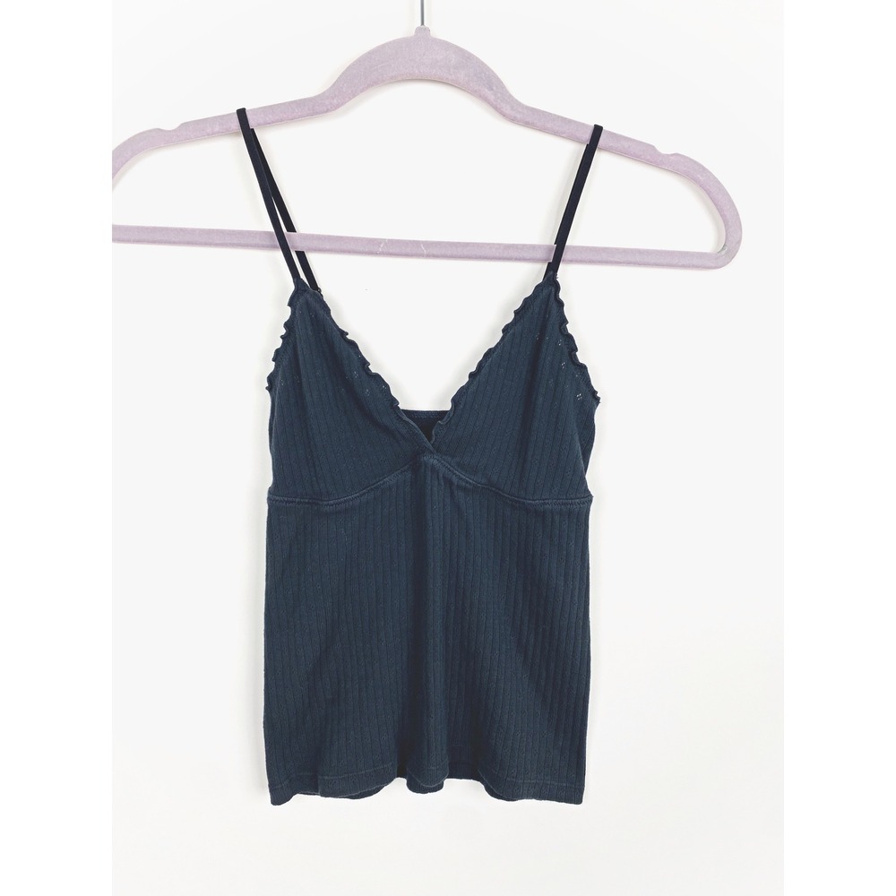 Brandy Melville Pointelle Knit V-Neck Camisole Top Black Coquette